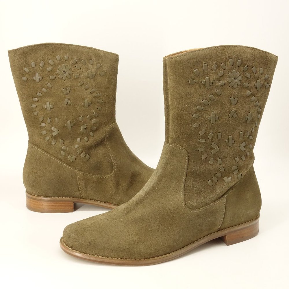 NEW JACK ROGERS Kaitlin Ankle Boots Women's 6.5 M Olive Green Suede Leather $248
